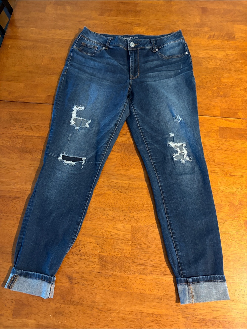 Maurices Distressed Dark Blue Boyfriend Jeans